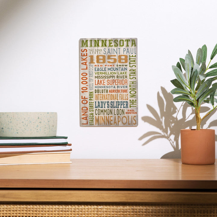 Minnesota, Rustic Typography, Lantern Press Artwork, Wood Signs and Postcards Wood Lantern Press 