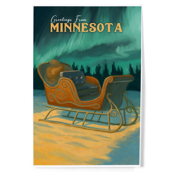 Minnesota, Santa's Sleigh, Christmas Oil Painting, Art & Giclee Prints Art Lantern Press 12 x 18 Art Print 