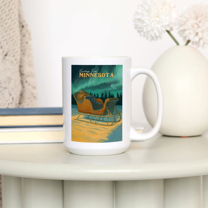 Minnesota, Santa's Sleigh, Christmas Oil Painting, Ceramic Mug Mugs Lantern Press 