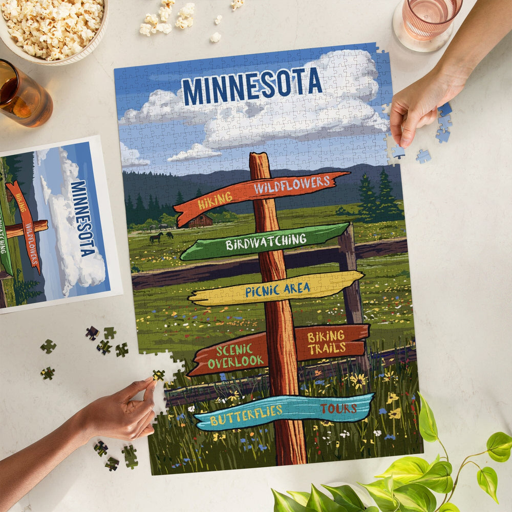 Minnesota, Signpost, Meadow, Jigsaw Puzzle Puzzle Lantern Press 