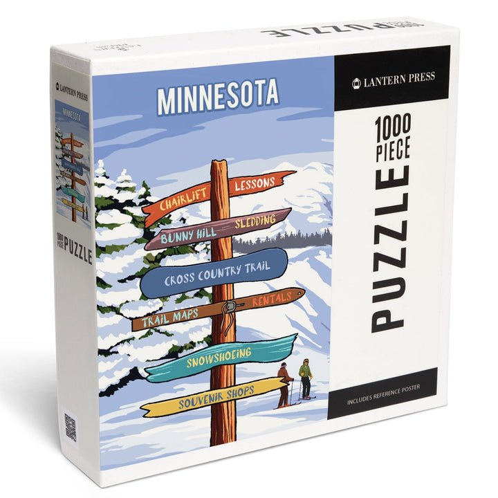 Minnesota, Signpost, Ski and Snow, Jigsaw Puzzle Puzzle Lantern Press 