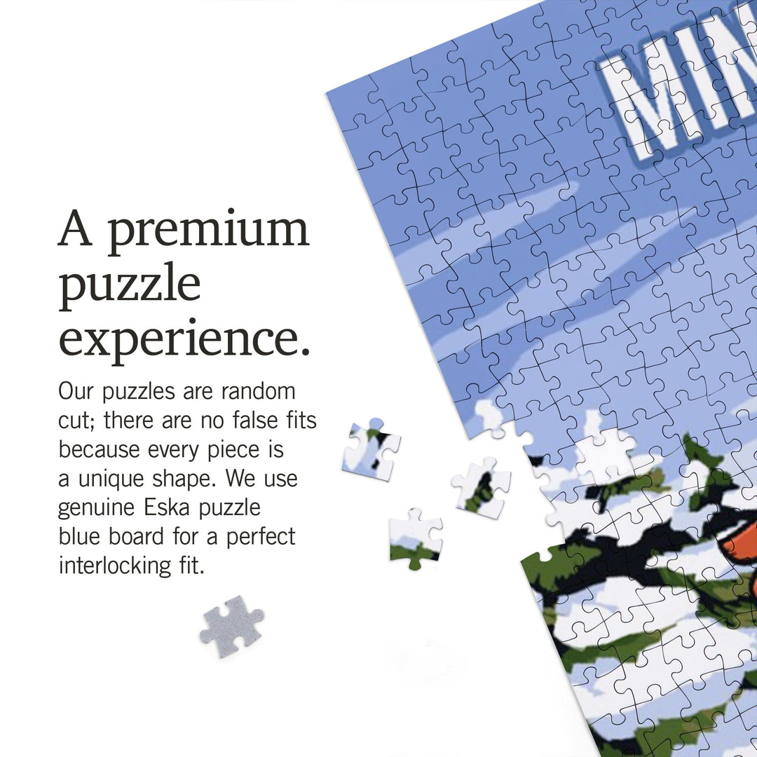 Minnesota, Signpost, Ski and Snow, Jigsaw Puzzle Puzzle Lantern Press 