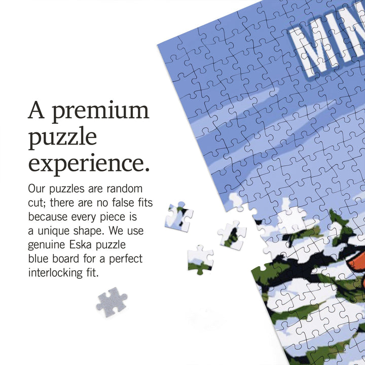 Minnesota, Signpost, Ski and Snow, Jigsaw Puzzle Puzzle Lantern Press 