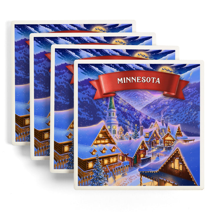Minnesota, Sleepy Winter Village, Coasters Coasters Lantern Press 