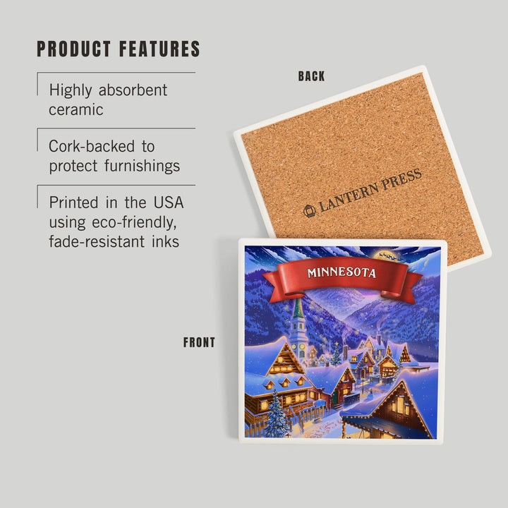 Minnesota, Sleepy Winter Village, Coasters Coasters Lantern Press 