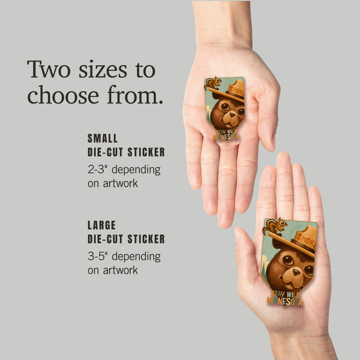 Minnesota, Smokey Bear and Squirrel, Contour, Vinyl Sticker Sticker Lantern Press 
