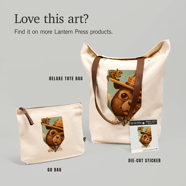 Minnesota, Smokey Bear and Squirrel, Contour, Vinyl Sticker Sticker Lantern Press 