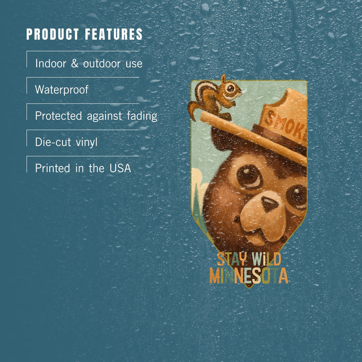 Minnesota, Smokey Bear and Squirrel, Contour, Vinyl Sticker Sticker Lantern Press 