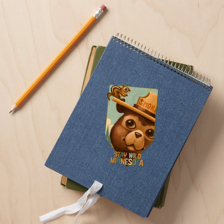 Minnesota, Smokey Bear and Squirrel, Contour, Vinyl Sticker Sticker Lantern Press 