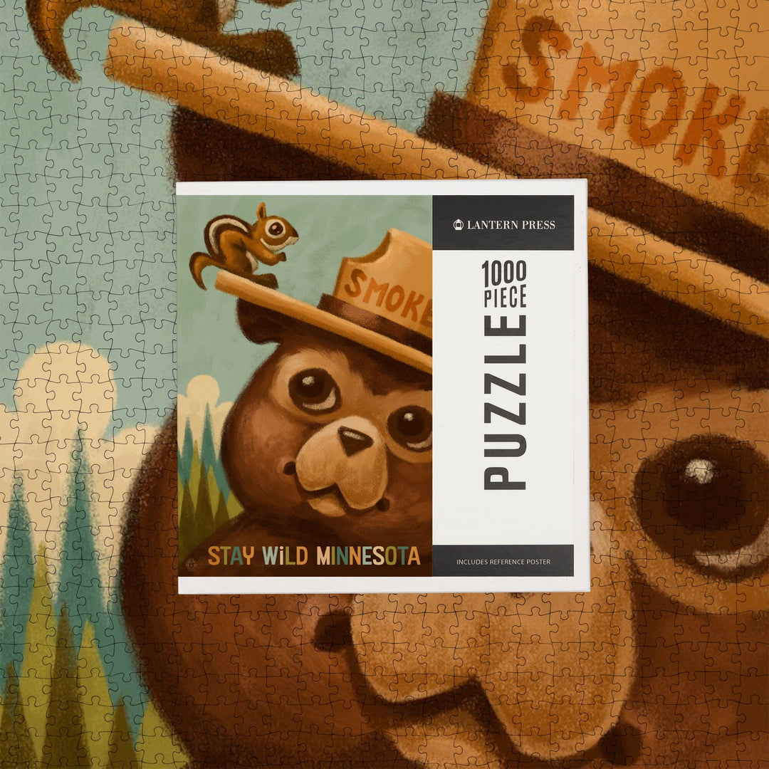 Minnesota, Smokey Bear and Squirrel, Officially Licensed, Jigsaw Puzzle Puzzle Lantern Press 