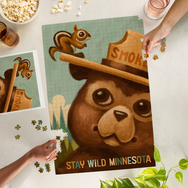 Minnesota, Smokey Bear and Squirrel, Officially Licensed, Jigsaw Puzzle Puzzle Lantern Press 