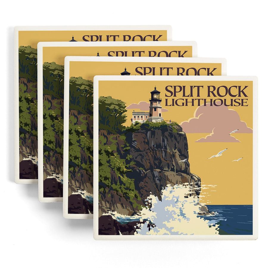 Minnesota, Split Rock Lighthouse on Lake Superior, Lantern Press Artwork, Coaster Set - Lantern Press