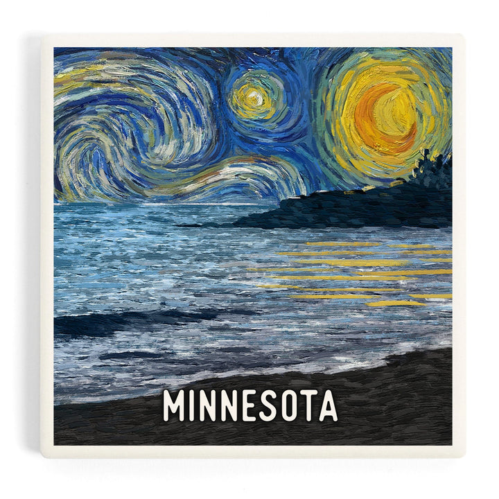 Minnesota, Starry Night, Coastline, Coasters Coasters Lantern Press 