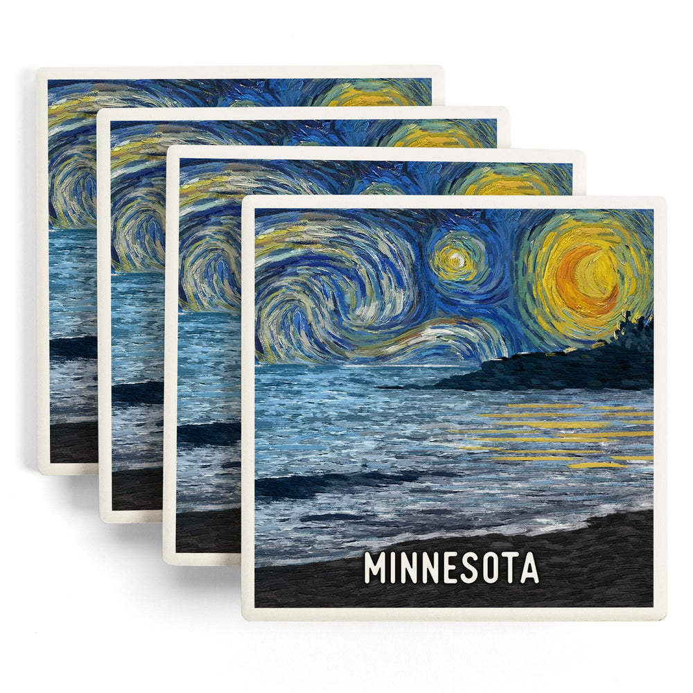 Minnesota, Starry Night, Coastline, Coasters Coasters Lantern Press 