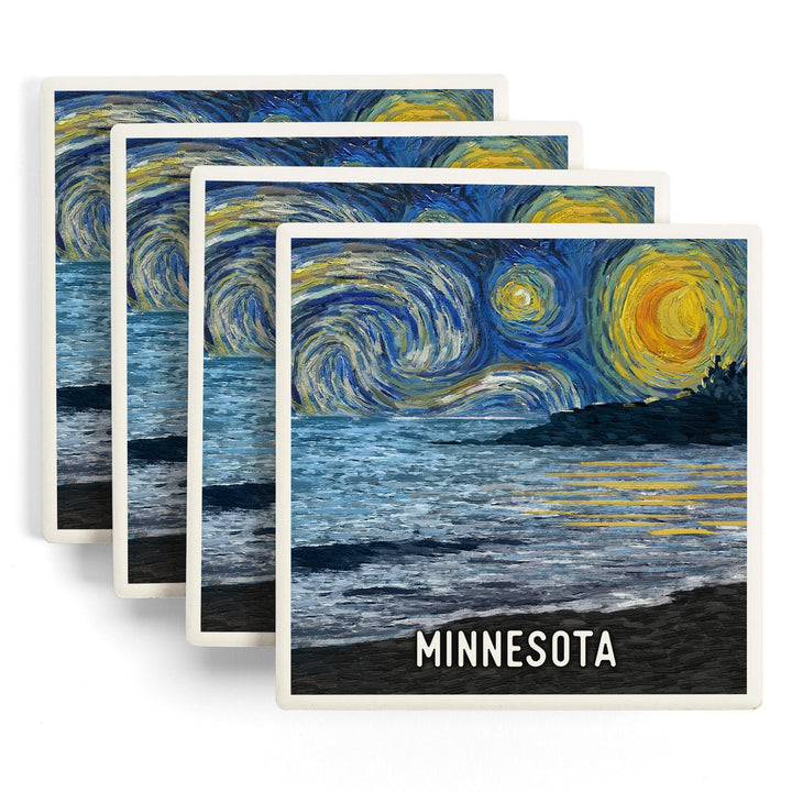 Minnesota, Starry Night, Coastline, Coasters Coasters Lantern Press 