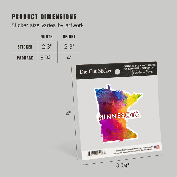 Minnesota, State Abstract Watercolor, Contour, Vinyl Sticker Sticker Lantern Press 