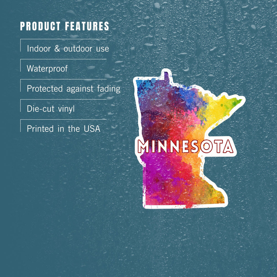 Minnesota, State Abstract Watercolor, Contour, Vinyl Sticker Sticker Lantern Press 