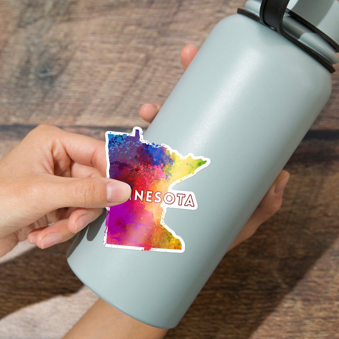 Minnesota, State Abstract Watercolor, Contour, Vinyl Sticker Sticker Lantern Press 