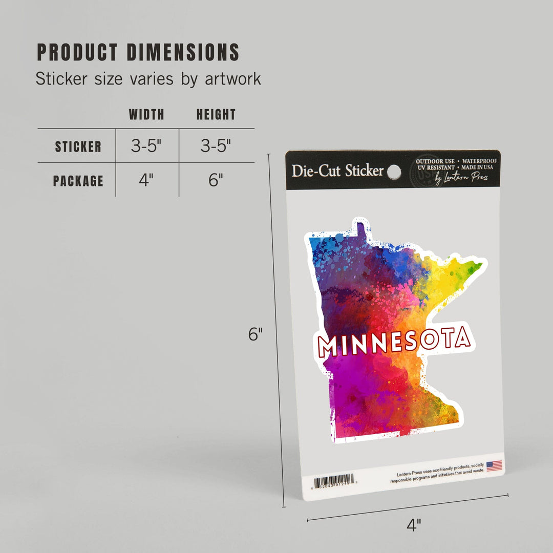 Minnesota, State Abstract Watercolor, Contour, Vinyl Sticker Sticker Lantern Press 