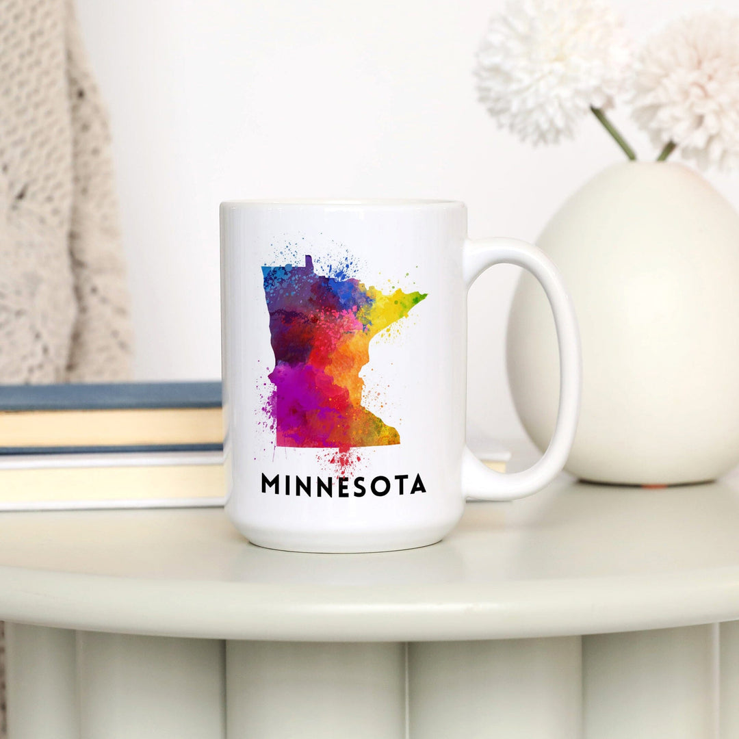 Minnesota, State Abstract Watercolor, Lantern Press Artwork, Ceramic Mug Mugs Lantern Press 