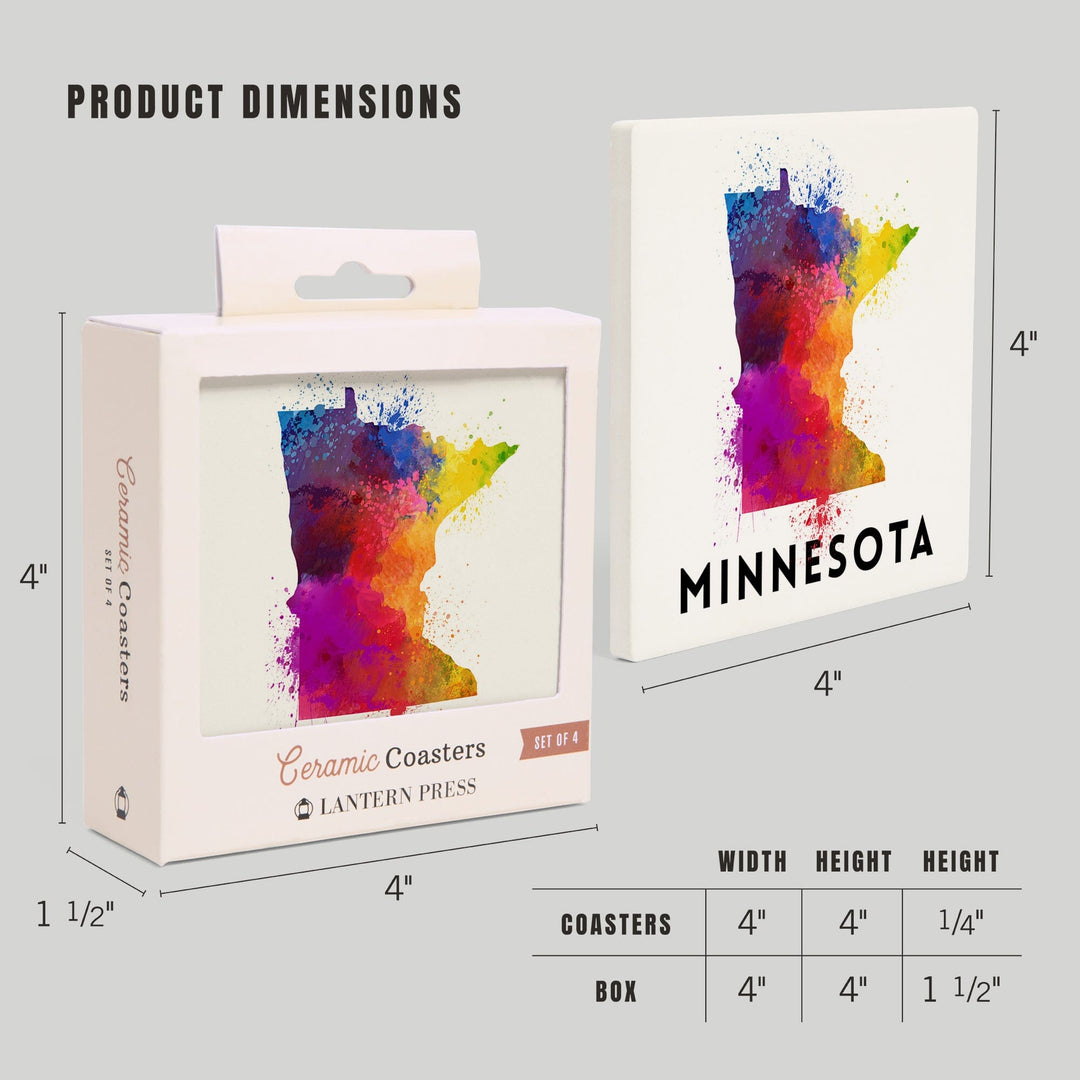 Minnesota, State Abstract Watercolor, Lantern Press Artwork, Coaster Set - Lantern Press