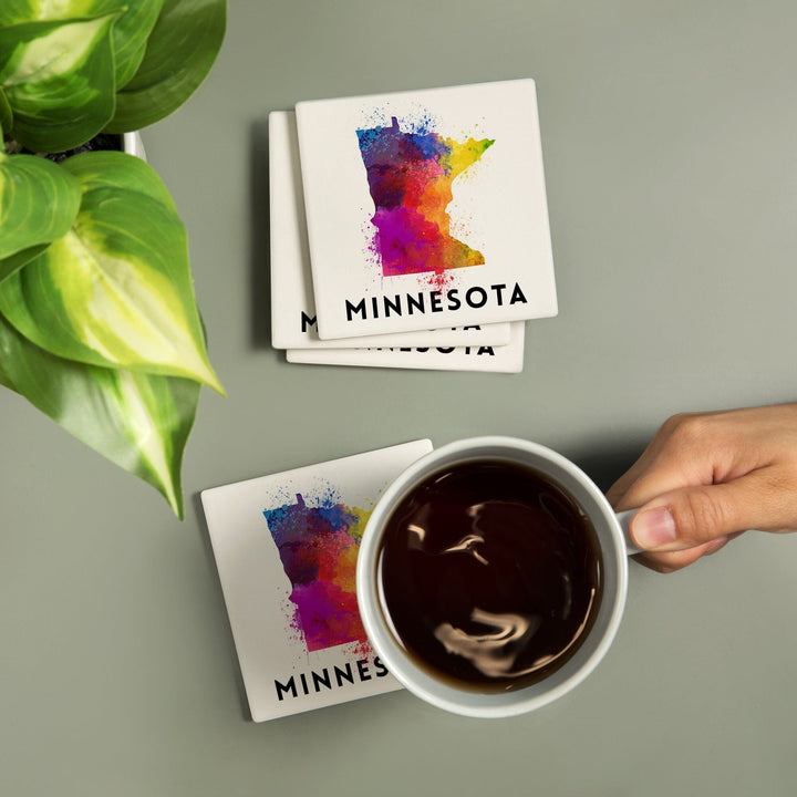 Minnesota, State Abstract Watercolor, Lantern Press Artwork, Coaster Set - Lantern Press