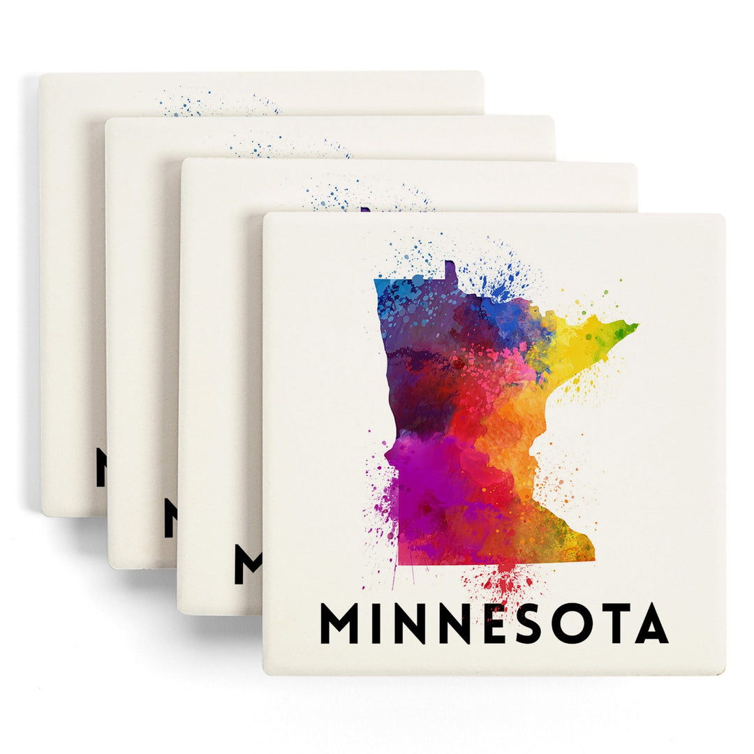 Minnesota, State Abstract Watercolor, Lantern Press Artwork, Coaster Set - Lantern Press