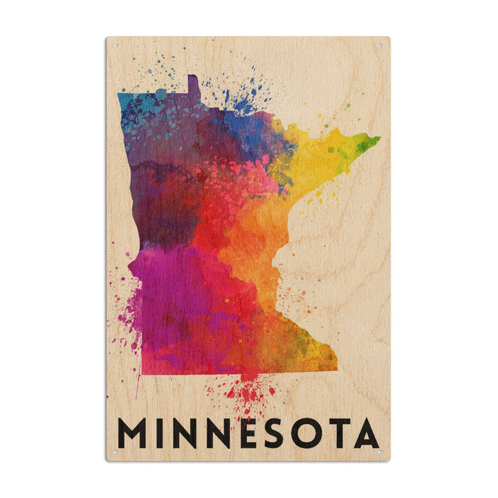 Minnesota, State Abstract Watercolor, Lantern Press Artwork, Wood Signs and Postcards Wood Lantern Press 10 x 15 Wood Sign 
