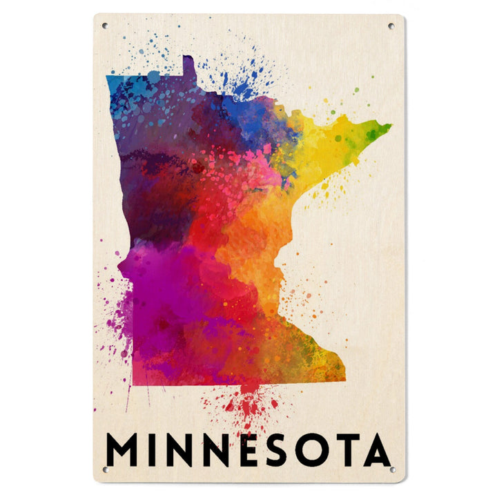 Minnesota, State Abstract Watercolor, Lantern Press Artwork, Wood Signs and Postcards Wood Lantern Press 
