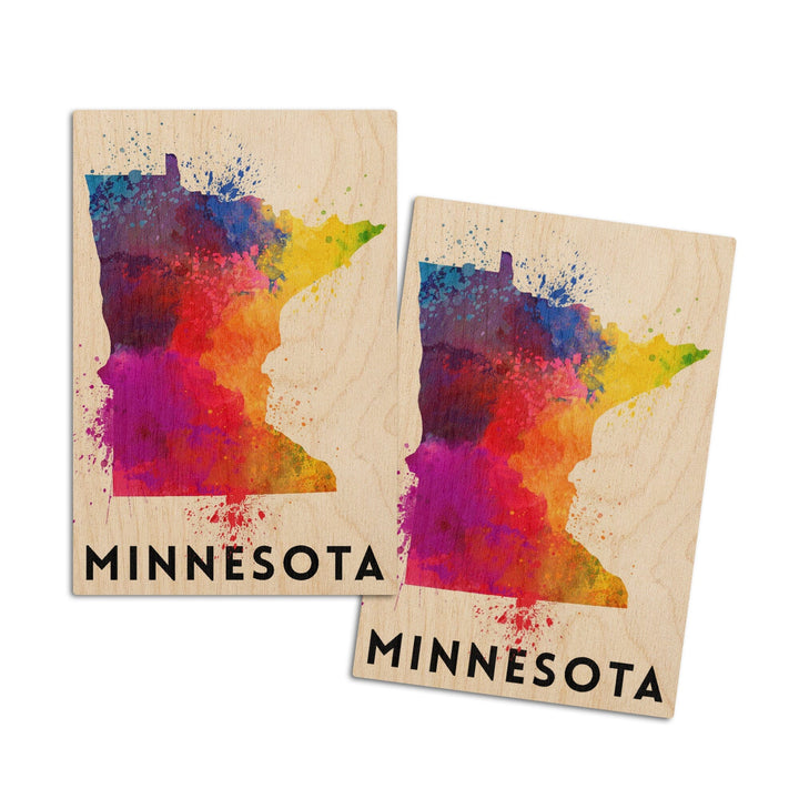 Minnesota, State Abstract Watercolor, Lantern Press Artwork, Wood Signs and Postcards Wood Lantern Press 4x6 Wood Postcard Set 