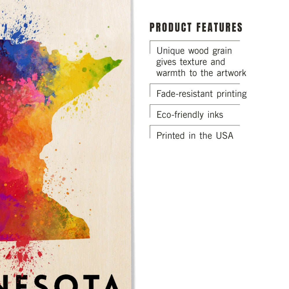 Minnesota, State Abstract Watercolor, Lantern Press Artwork, Wood Signs and Postcards Wood Lantern Press 