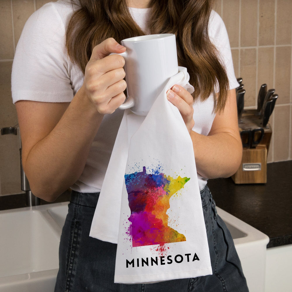 Minnesota, State Abstract Watercolor, Organic Cotton Kitchen Tea Towels Kitchen Lantern Press 