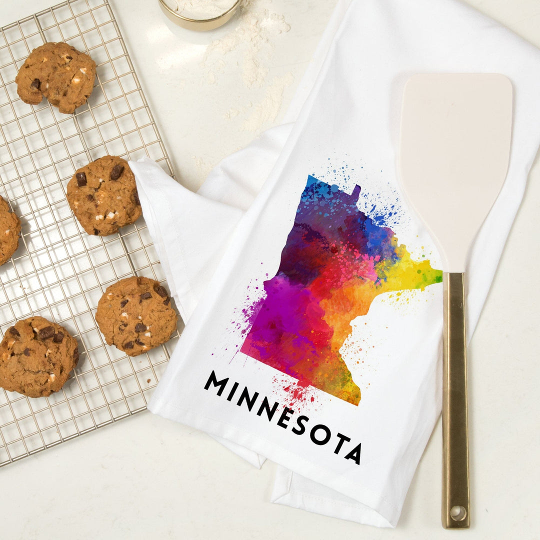 Minnesota, State Abstract Watercolor, Organic Cotton Kitchen Tea Towels Kitchen Lantern Press 