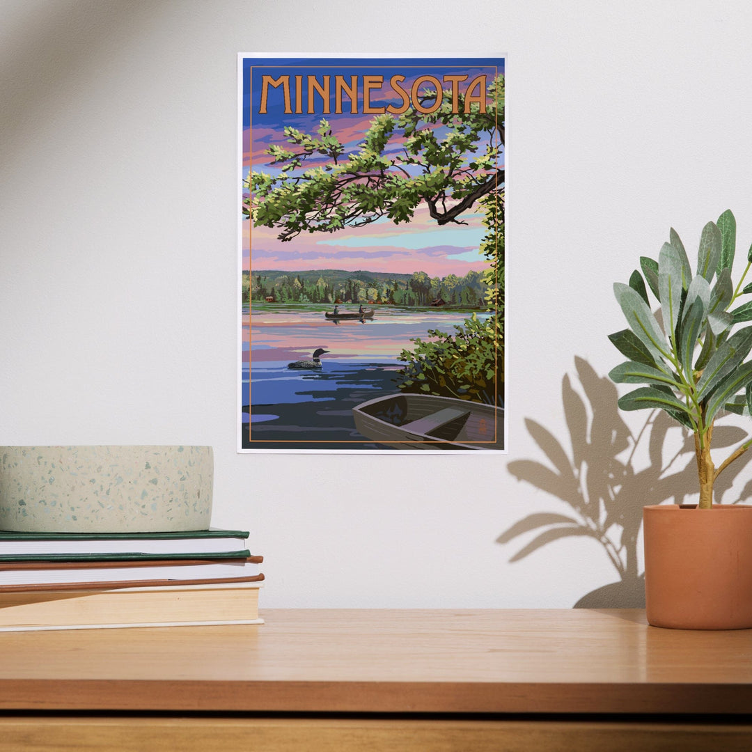 Minnesota, Summer Lake Sunset Scene, Art & Giclee Prints Art Lantern Press 