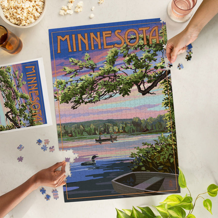 Minnesota, Summer Lake Sunset Scene, Jigsaw Puzzle Puzzle Lantern Press 