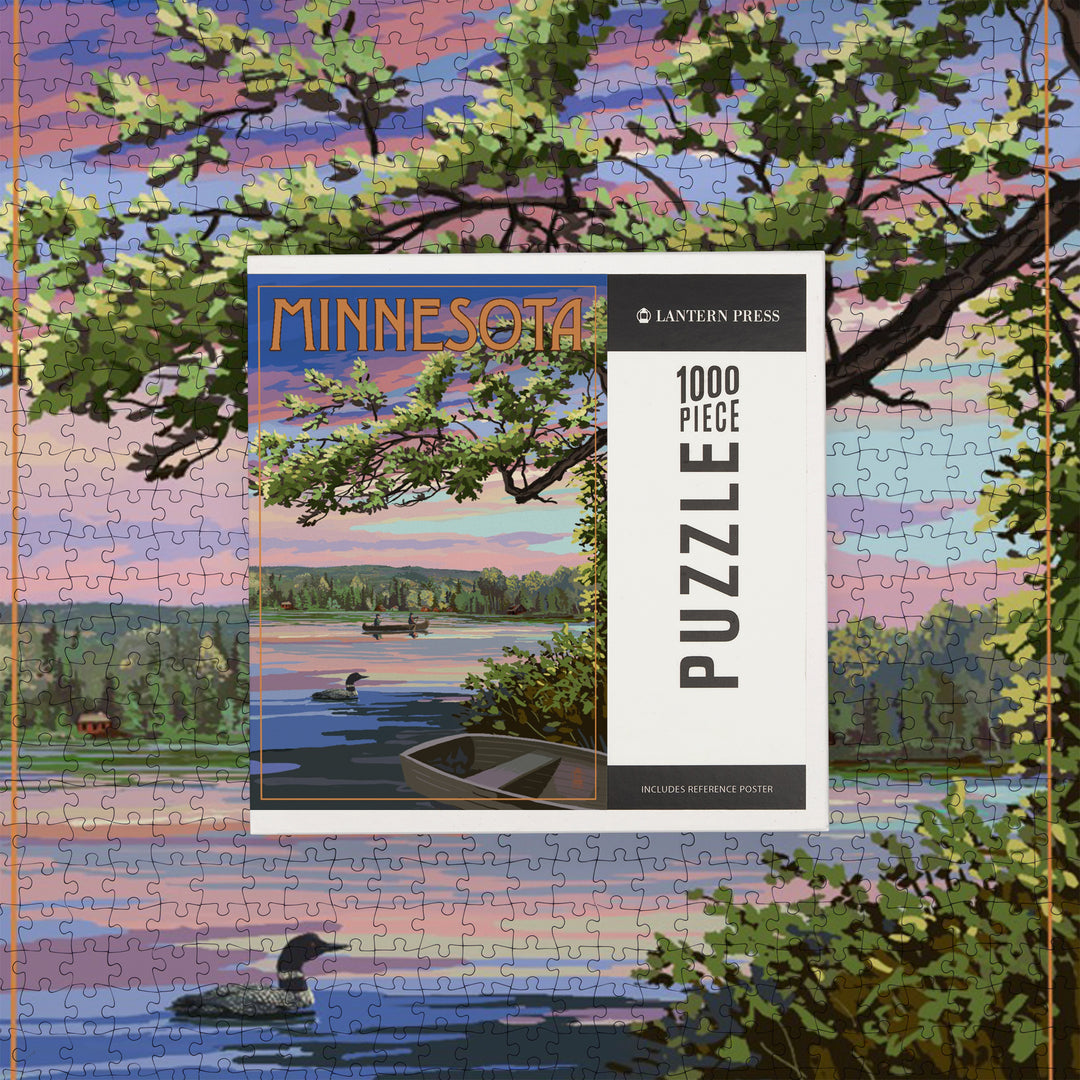 Minnesota, Summer Lake Sunset Scene, Jigsaw Puzzle Puzzle Lantern Press 