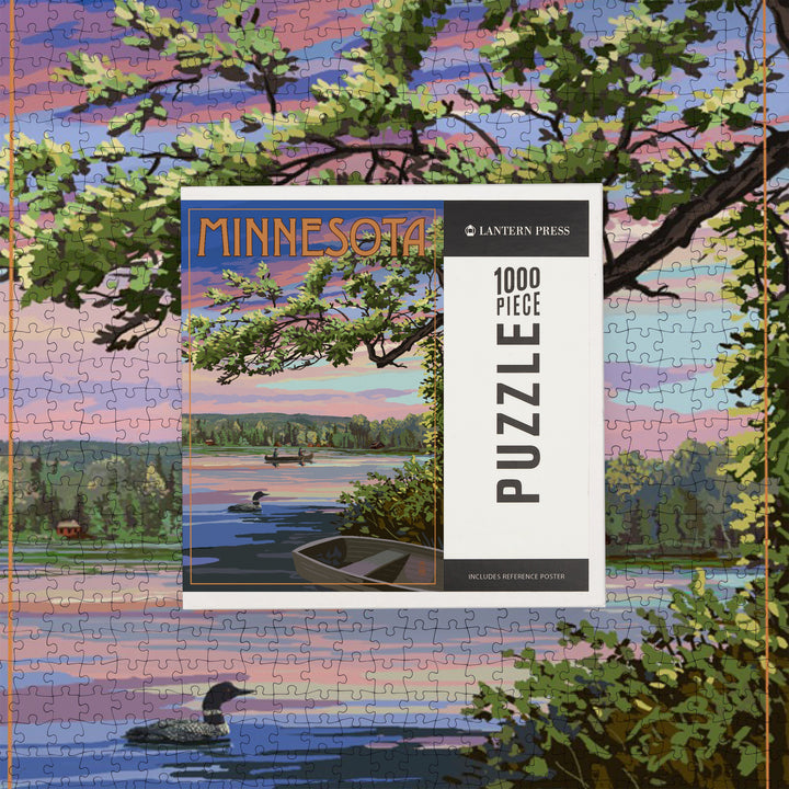 Minnesota, Summer Lake Sunset Scene, Jigsaw Puzzle Puzzle Lantern Press 