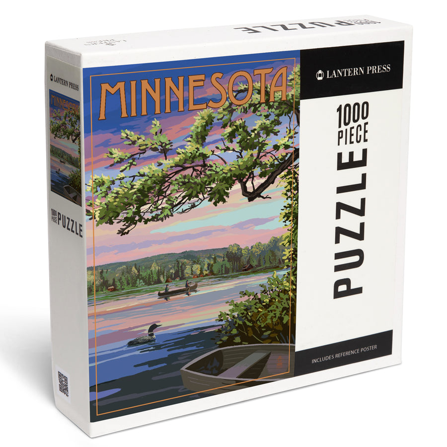 Minnesota, Summer Lake Sunset Scene, Jigsaw Puzzle Puzzle Lantern Press 