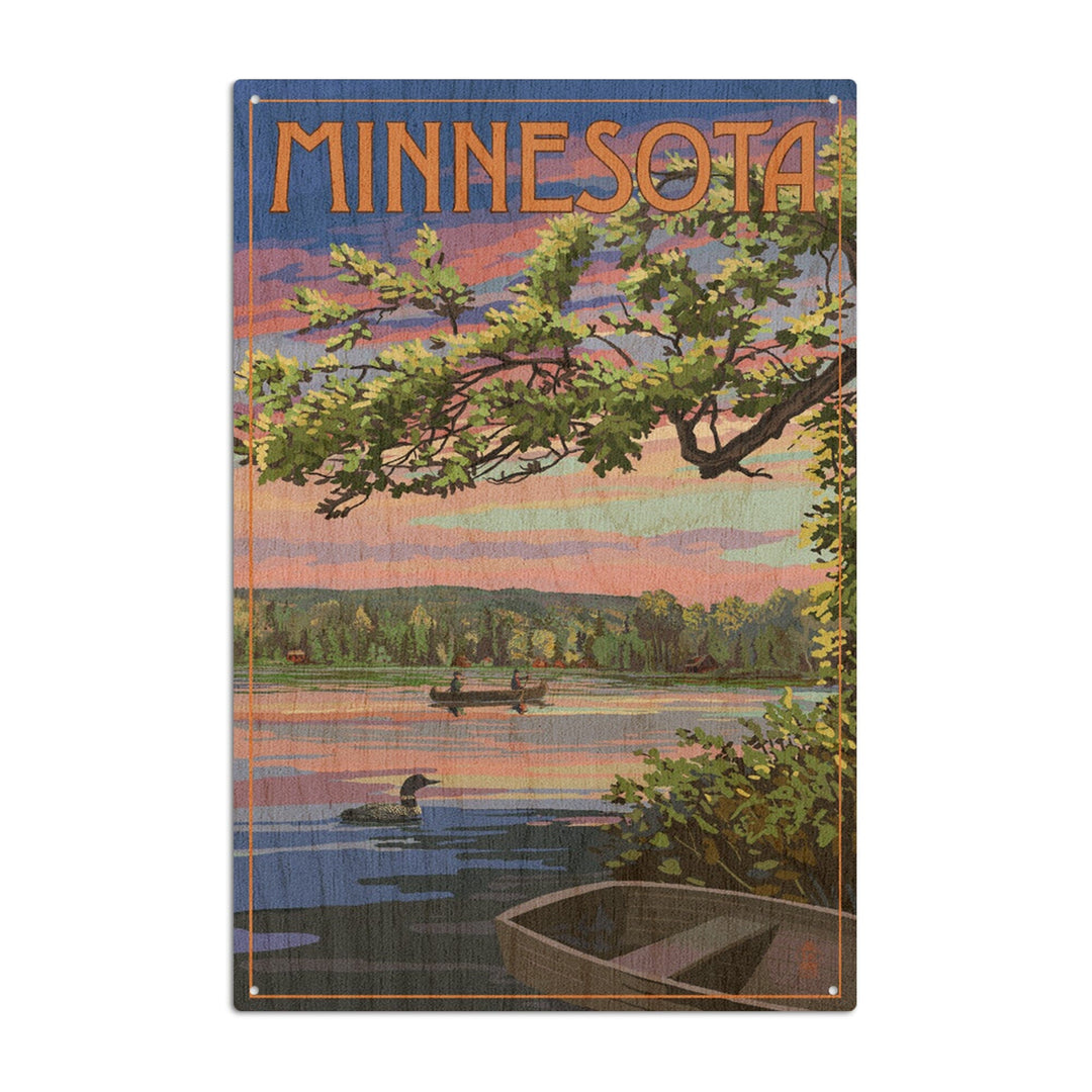 Minnesota, Summer Lake Sunset Scene, Lantern Press Artwork, Wood Signs and Postcards Wood Lantern Press 10 x 15 Wood Sign 