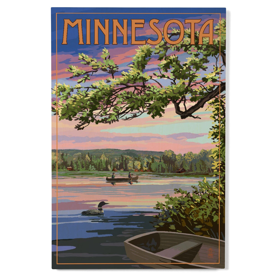 Minnesota, Summer Lake Sunset Scene, Lantern Press Artwork, Wood Signs and Postcards Wood Lantern Press 