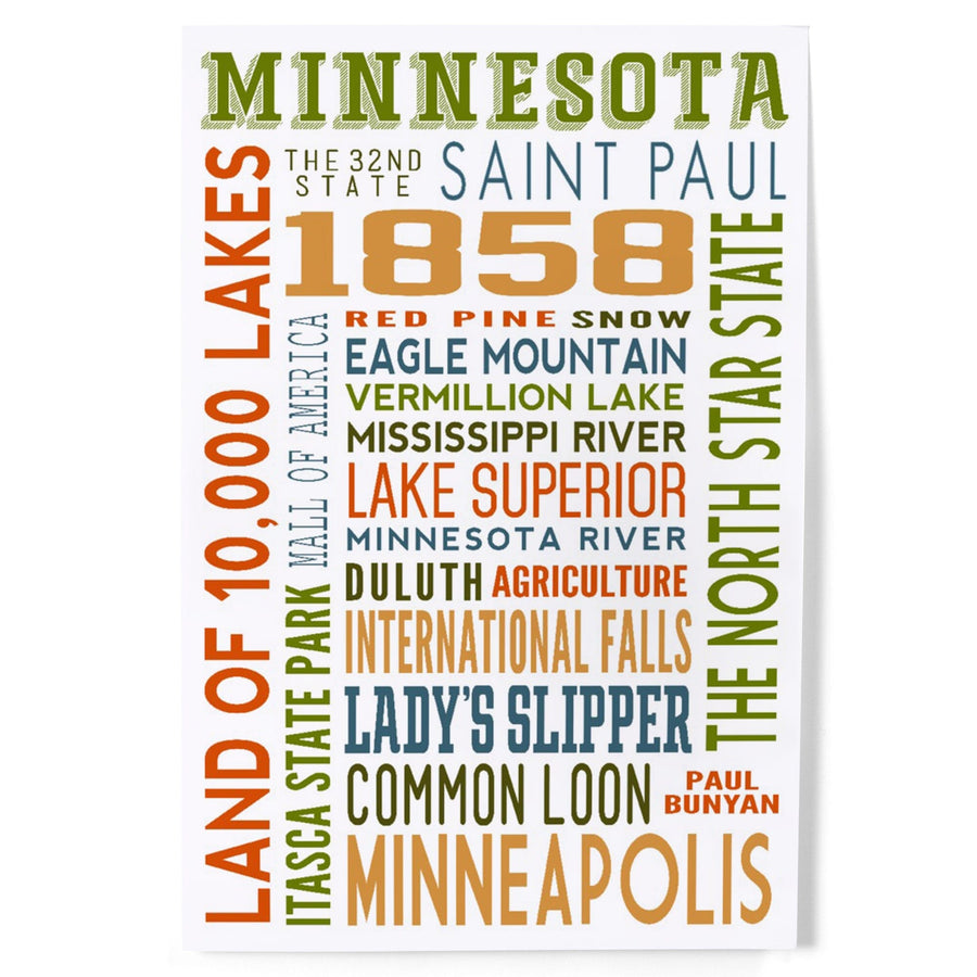 Minnesota, Typography, Art & Giclee Prints Art Lantern Press 