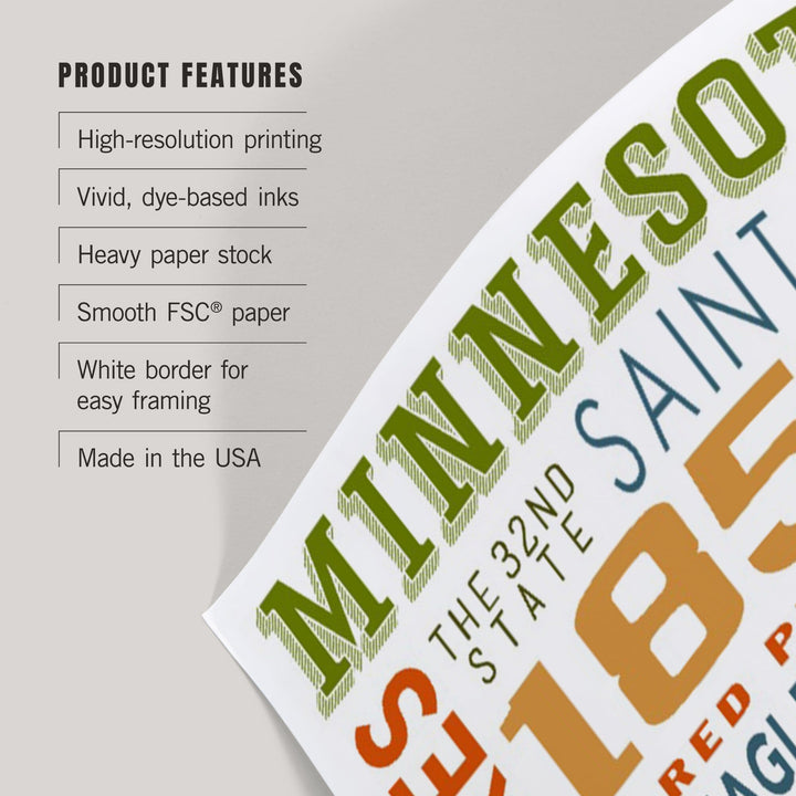 Minnesota, Typography, Art & Giclee Prints Art Lantern Press 