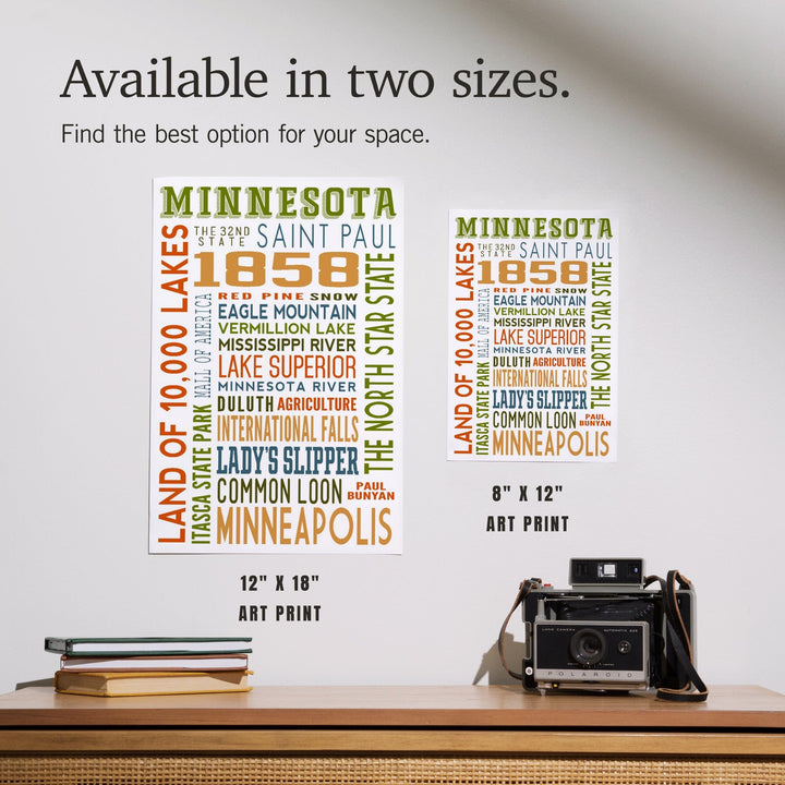 Minnesota, Typography, Art & Giclee Prints Art Lantern Press 