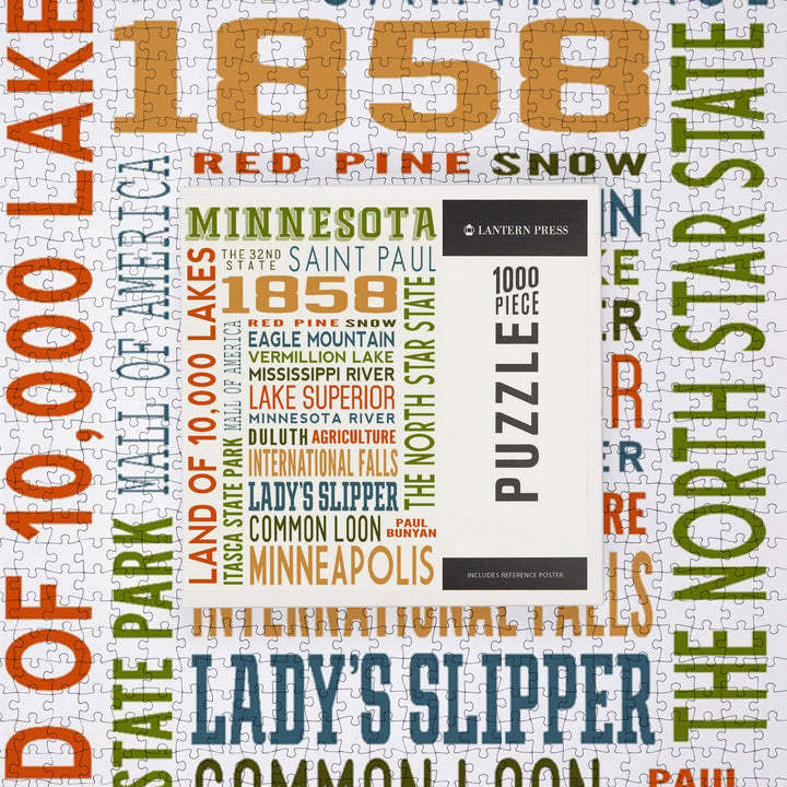 Minnesota, Typography, Jigsaw Puzzle Puzzle Lantern Press 