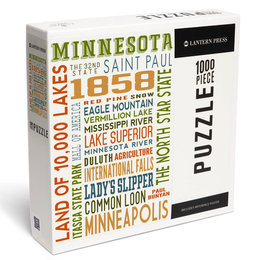 Minnesota, Typography, Jigsaw Puzzle Puzzle Lantern Press 