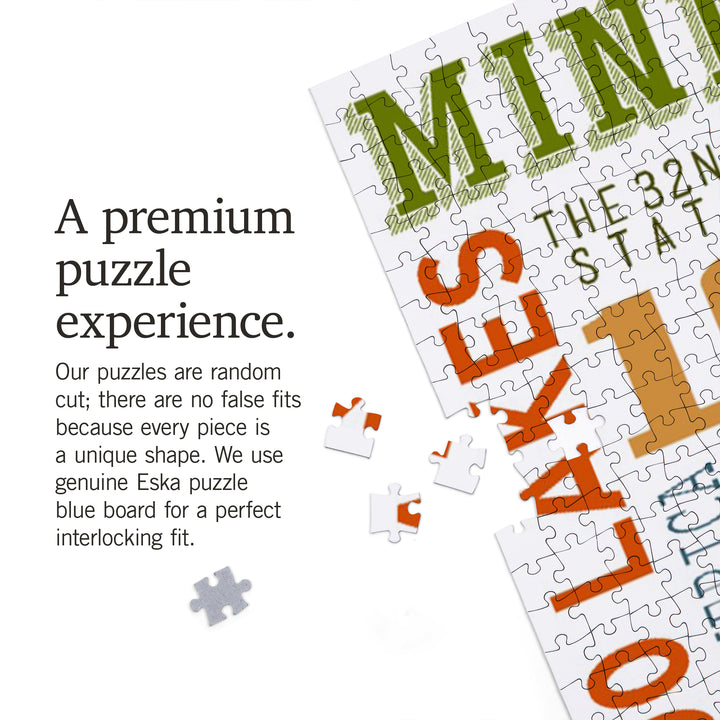 Minnesota, Typography, Jigsaw Puzzle Puzzle Lantern Press 