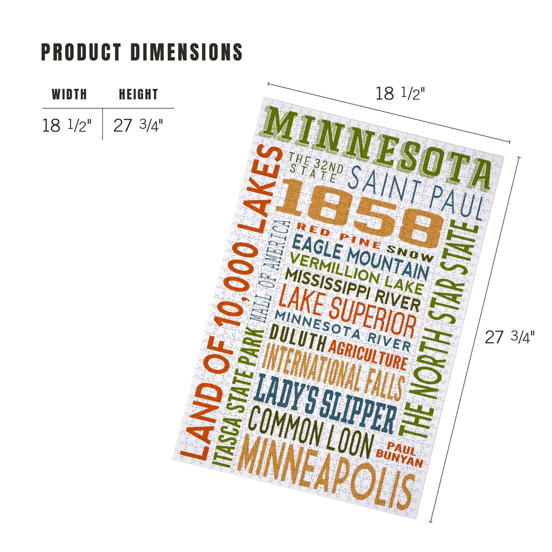 Minnesota, Typography, Jigsaw Puzzle Puzzle Lantern Press 