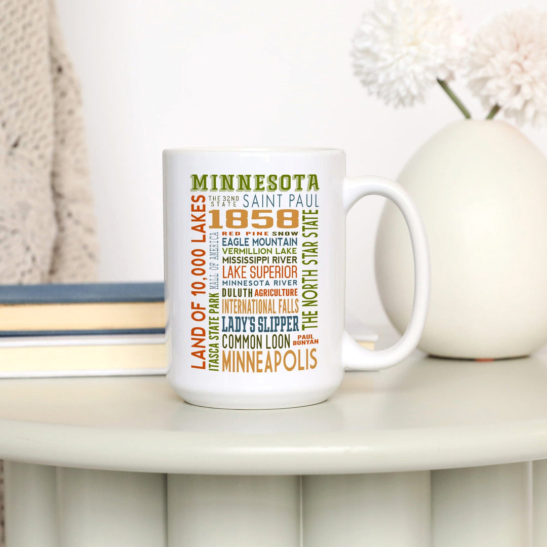 Minnesota, Typography, Lantern Press Artwork, Ceramic Mug Mugs Lantern Press 