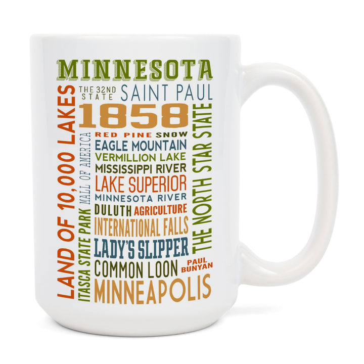 Minnesota, Typography, Lantern Press Artwork, Ceramic Mug Mugs Lantern Press 