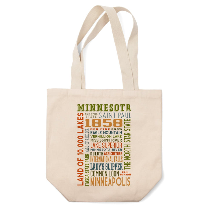 Minnesota, Typography, Lantern Press Artwork, Tote Bag Totes Lantern Press 